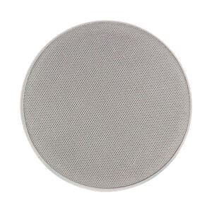 Round ceiling speaker with metal grille.