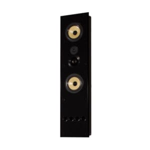 Black wall-mounted speaker with three drivers.