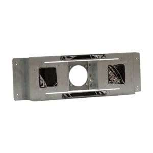 Metal mounting bracket with pre-cut holes.