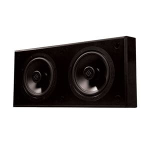 Black dual speaker on a white background.