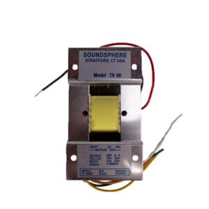 Transformer with wires and label "SOUNDSPHERE TX-60".