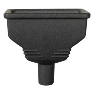 Black plastic funnel with rectangular top.
