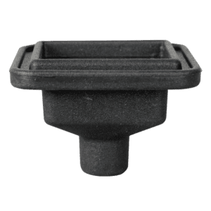 Black square funnel with cylindrical bottom.