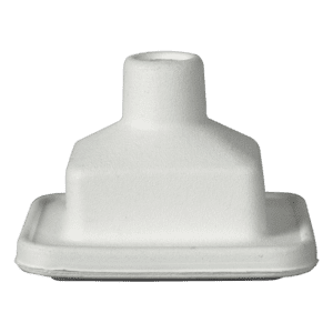 White foam packaging against black background.