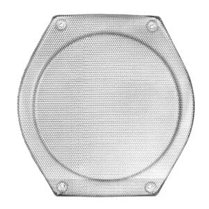 Round metal mesh with hexagonal border.