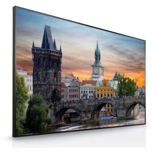 Scenic view of Charles Bridge at sunset.