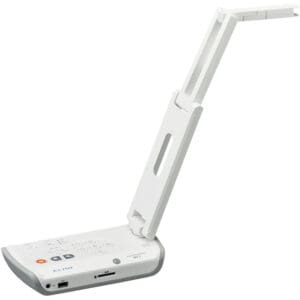 White document camera with adjustable arm.