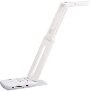 White foldable LED desk lamp, side view.