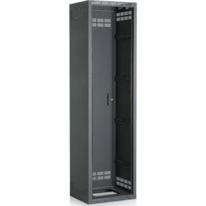 Black server rack cabinet, standing upright.