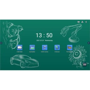 Digital dashboard with icons and illustrations.