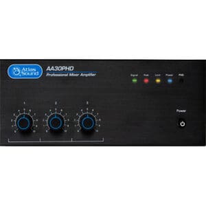 Atlas Sound AA30PHD mixer amplifier front view.