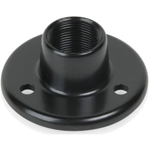 Black metal floor flange with screw holes.