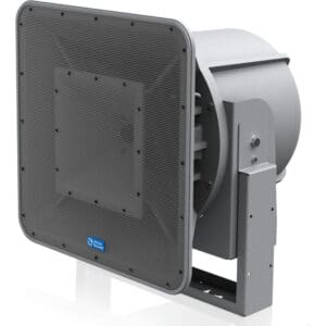 Industrial exhaust fan with square grille.