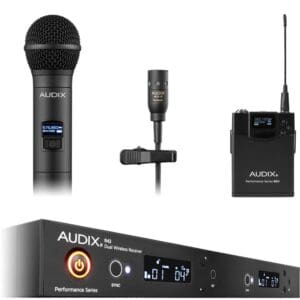 Audix wireless microphone system with accessories.