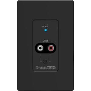 Black audio input wall plate, signal indicator.