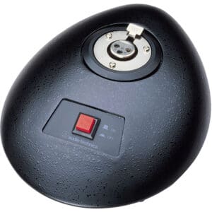Microphone base with red on-off switch.