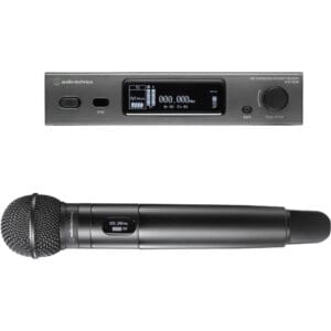 Wireless microphone and receiver set.