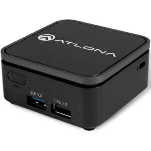Black Atlona USB hub with two ports.