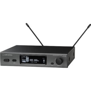 Audio receiver with display and dual antennas.