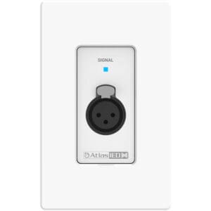 Wall-mounted audio input panel with signal indicator.