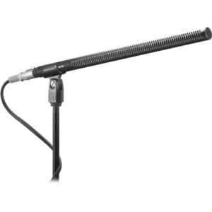 Shotgun microphone on a stand.