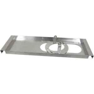 Metallic stove cover with circular cutouts.