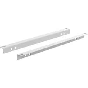 Two white metal mounting brackets.