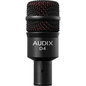 Black Audix D4 microphone, front view.