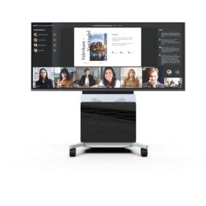 Video conference on large digital display screen.