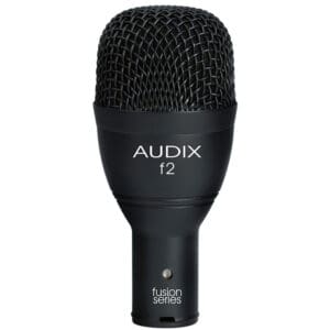 Black Audix f2 microphone, front view.