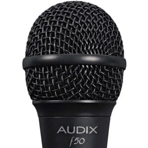 Black Audix f50 microphone close-up view.
