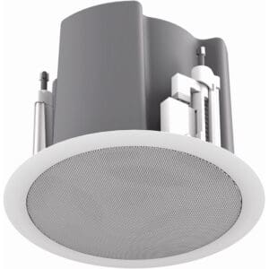 Ceiling speaker with protective grille cover.