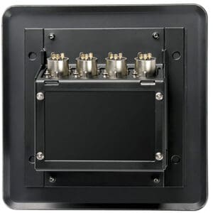 Electrical wall panel with four connectors.