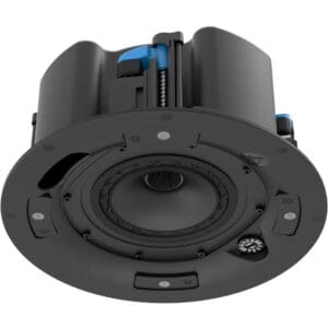 Ceiling speaker with black and blue components.