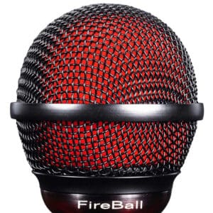Red and black Fireball microphone close-up.