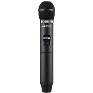 Wireless handheld microphone with digital display.