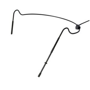 Black headset microphone with ear hook.