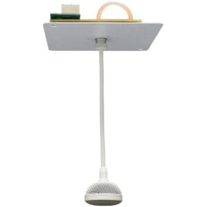 Ceiling-mounted microphone with wiring components.