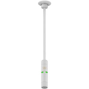 Ceiling-mounted white microphone with green accents.