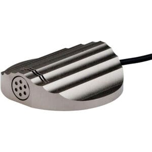 Metallic foot switch with cable attached.