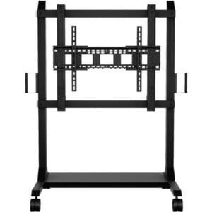 Mobile TV stand with mounting brackets.