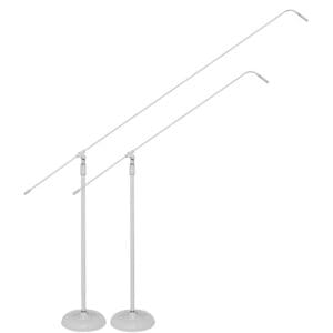Adjustable metal stand with extended arm.
