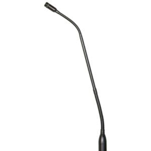 Flexible gooseneck microphone against white background.