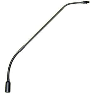 Flexible black gooseneck microphone stand.