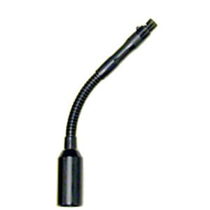 Flexible black gooseneck microphone attachment.