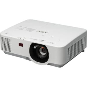 White NEC projector with lens and vents.