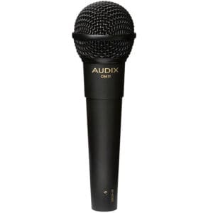 Black Audix microphone on white background.