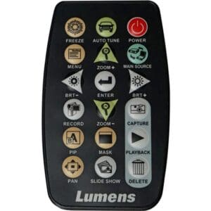 Remote control with various function buttons.