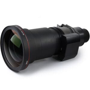 Large black camera telephoto lens isolated.