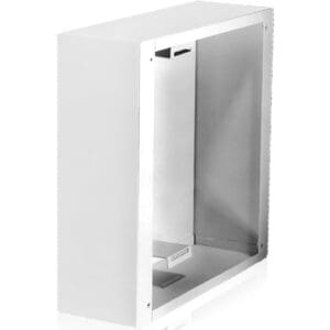 White metal recessed wall mount enclosure.
